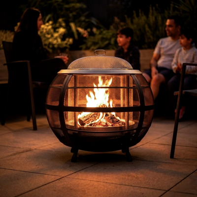 Fire pit with people sitting around at night